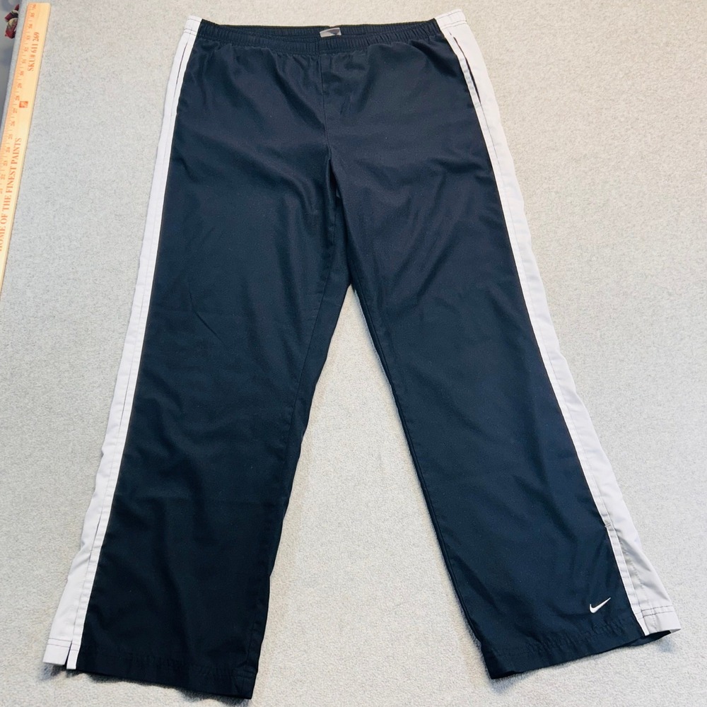 Nike‎ Track Pants Mens Large Black White Side Stripe Swoosh Logo Y2K Athletic
